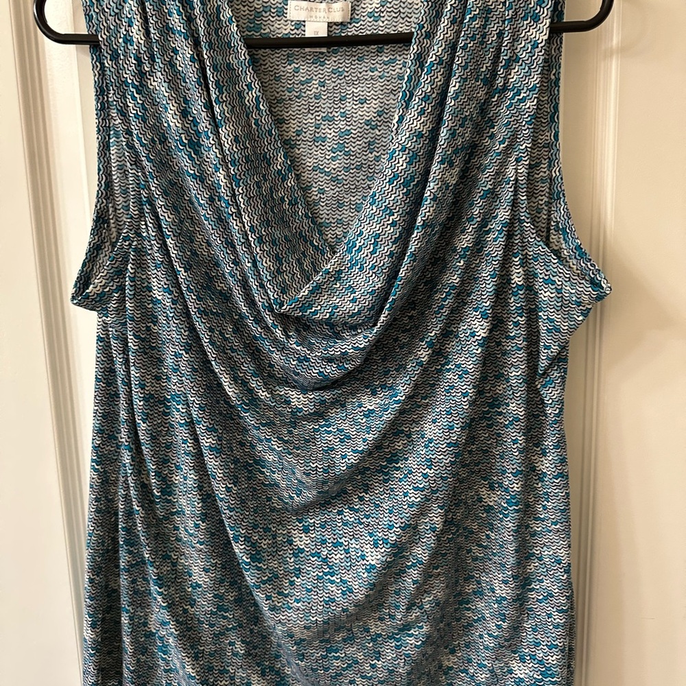 Charter Club Blue and White Sleeveless Blouse